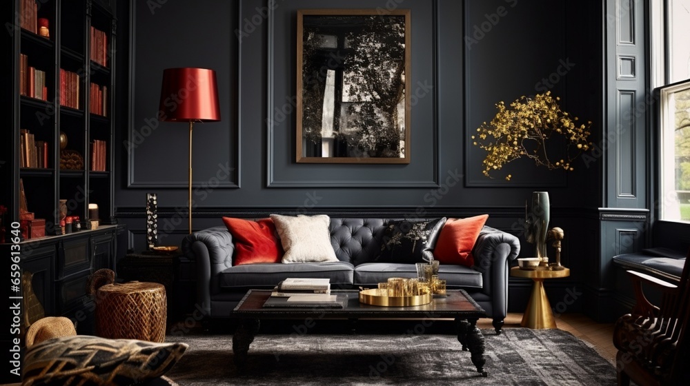 Give a Victorian-era sitting room a modern twist with rich fabrics and contemporary design. It's a nod to the past with a stylish eye on the future. - obrazy, fototapety, plakaty 