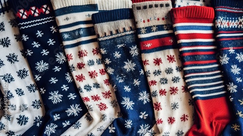 Creative layout with Christmas socks. Santa Claus. Minimal New Year season concept