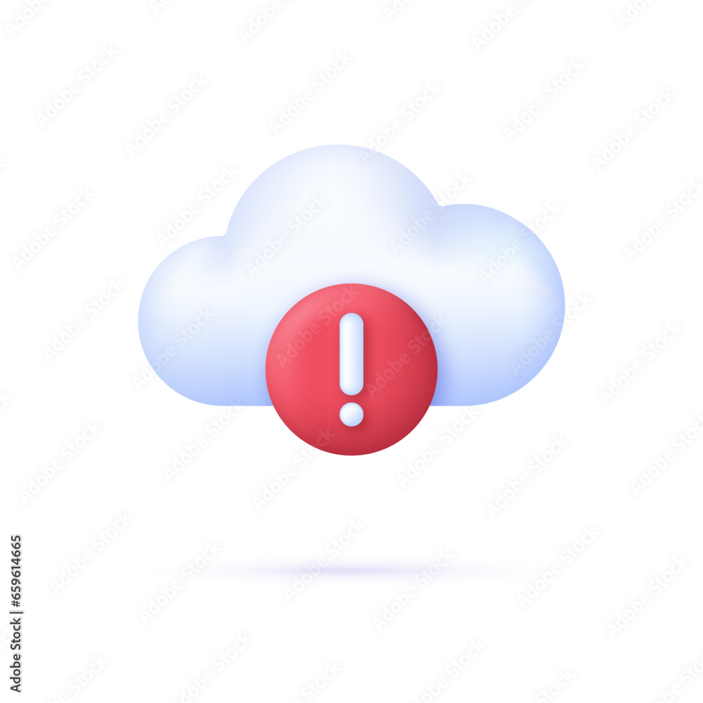 3D Cloud computing error icon. Concept of broken communication with database. Data issue, disconnection. 3D Cloud computing error icon. Concept of broken communication with database. Data issue, disconnection.