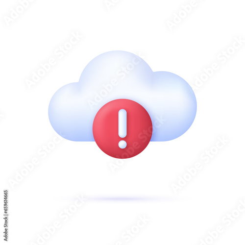 3D Cloud computing error icon. Concept of broken communication with database. Data issue, disconnection.