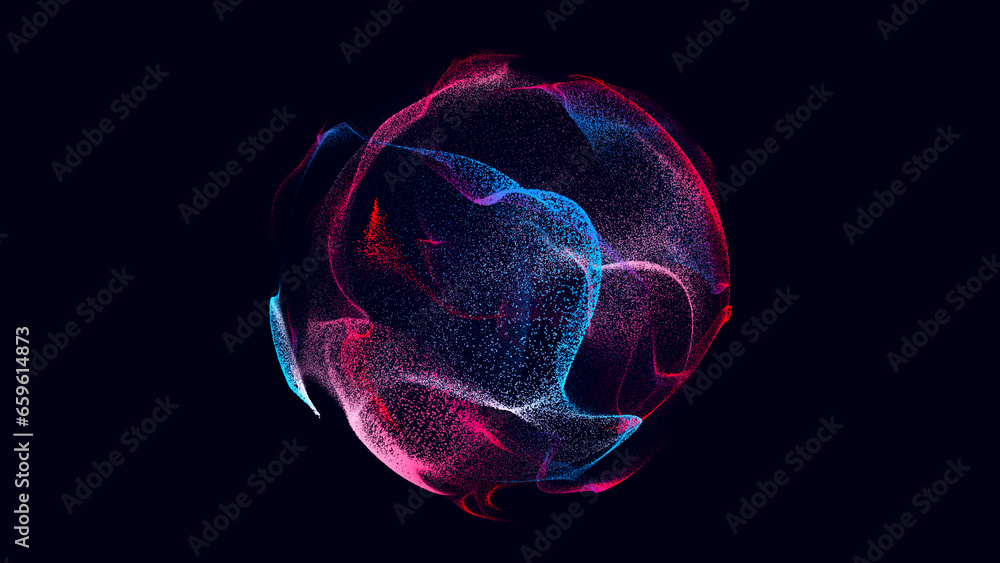 Collection of bright dots on a dark background. Abstract sound wave of particles. Data network. 3D rendering. Collection of bright dots on a dark background. Abstract sound wave of particles. Data network. 3D rendering.