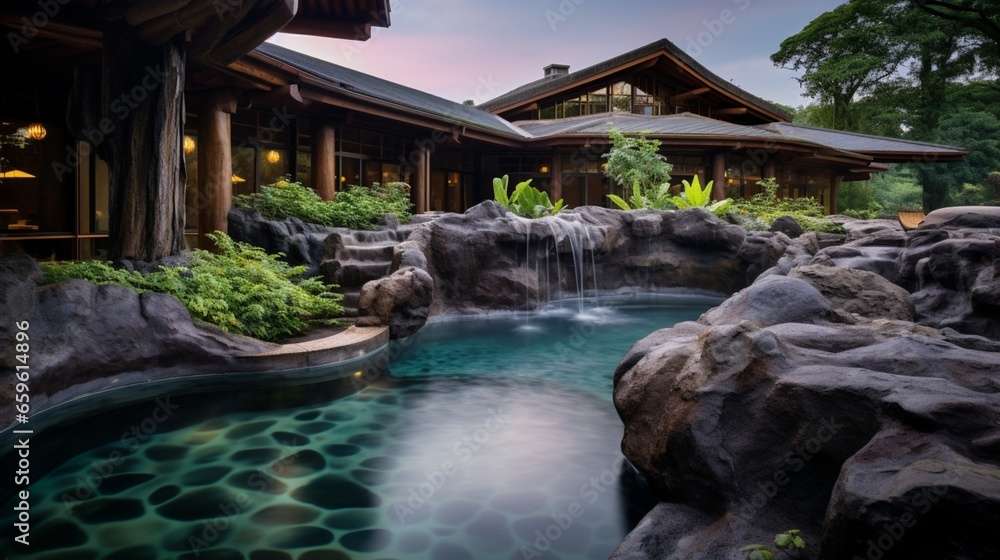 Immerse yourself in a private outdoor hot spring, surrounded by cascading pools and natural stone beauty. Immerse yourself in a private outdoor hot spring, surrounded by cascading pools and natural stone beauty.