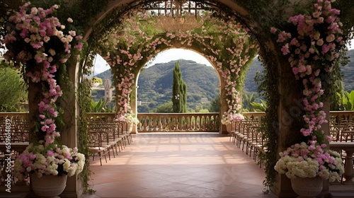 Imagine saying  I do  in a breathtaking outdoor wedding venue adorned with intricate floral arrangements and arches that scream opulence.