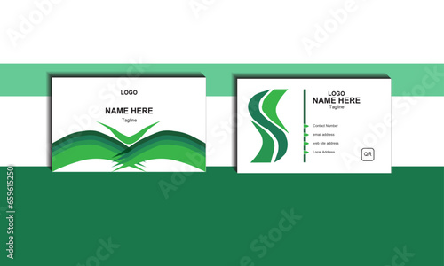 business card green leaf style tamplate design vactor 