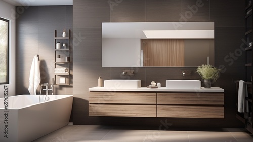 In a contemporary bathroom, a floating vanity and textured tile accents add a modern touch to your daily routine.