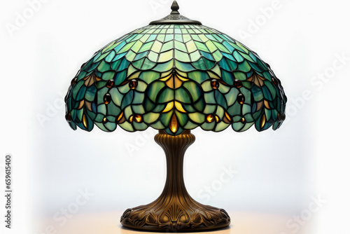 Tiffany-styled table lamp with beautiful stained glass isolated on a white background 
