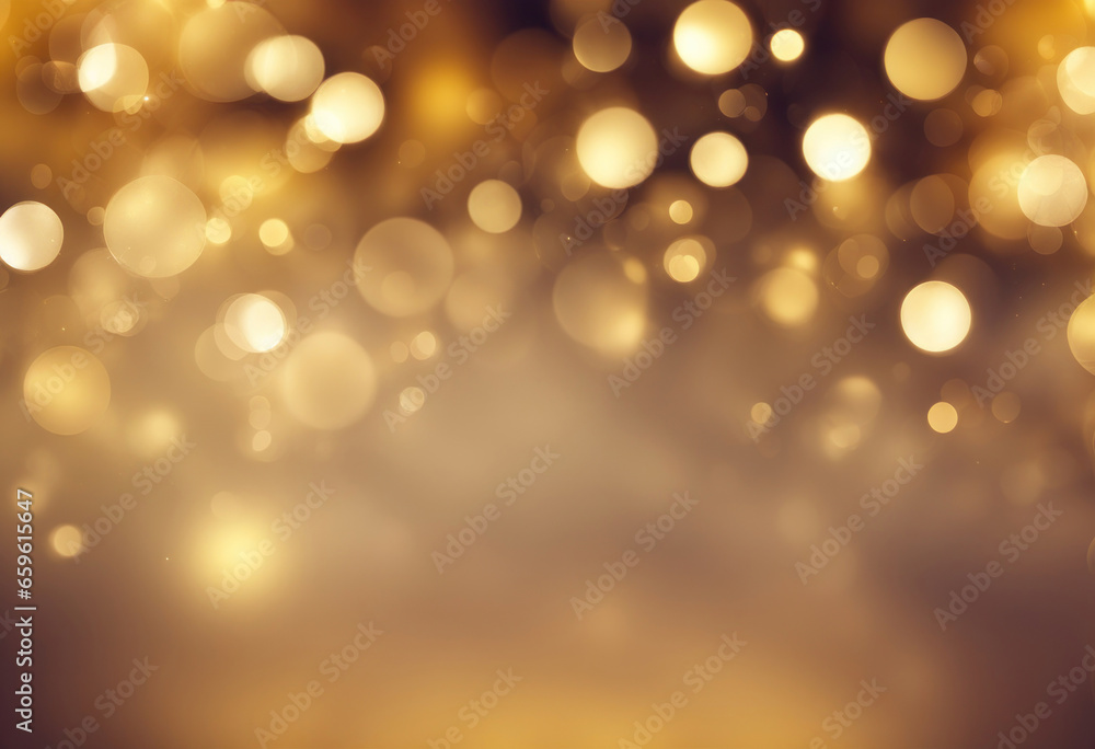 Bokeh christmas background. Xmas golden glitter celebration banner. Blurred shiny lights backdrop. Happy New Year abstract decoration, generated by AI