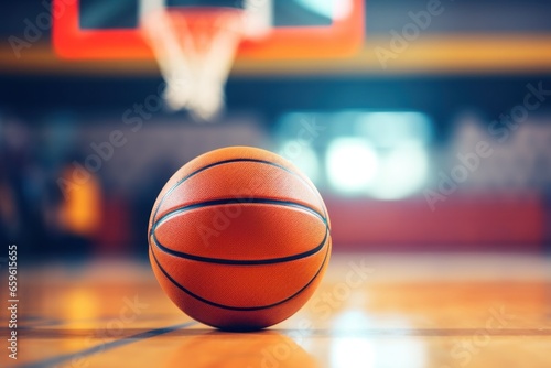 Basketball on the court, close up. Basketball sport banner, generated by AI © SD Danver