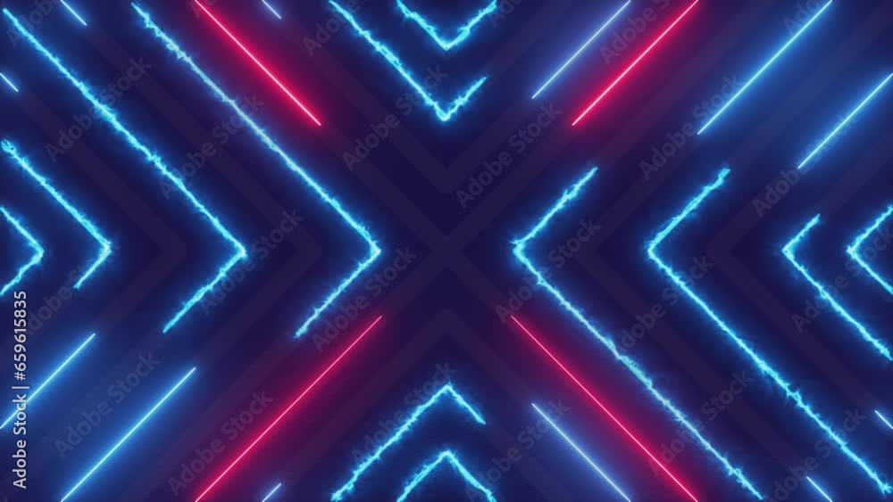 Abstract motion background with glowing blue neon lines moving ...