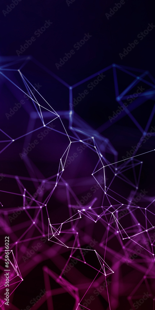 Concept for tech and business. Abstract geometric plexus with triangular cells connecting dots background in blue and purple. Concept for tech and business. Abstract geometric plexus with triangular cells connecting dots background in blue and purple.