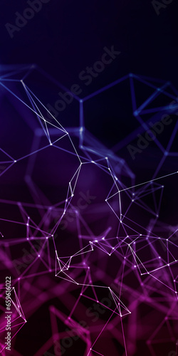 Concept for tech and business. Abstract geometric plexus with triangular cells connecting dots background in blue and purple.