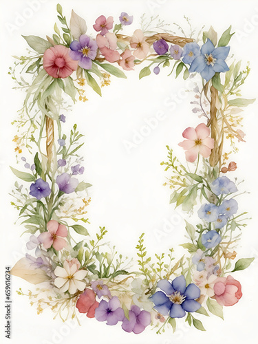 Picture frame crafted from a flowers surrounds a white space background. Perfect for art, design, and creative concepts