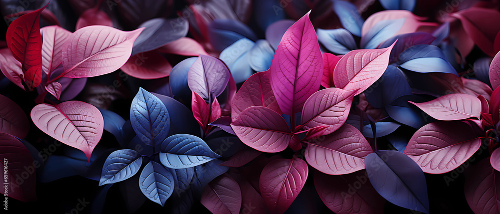 Pink and Blue Leaves and Flowers