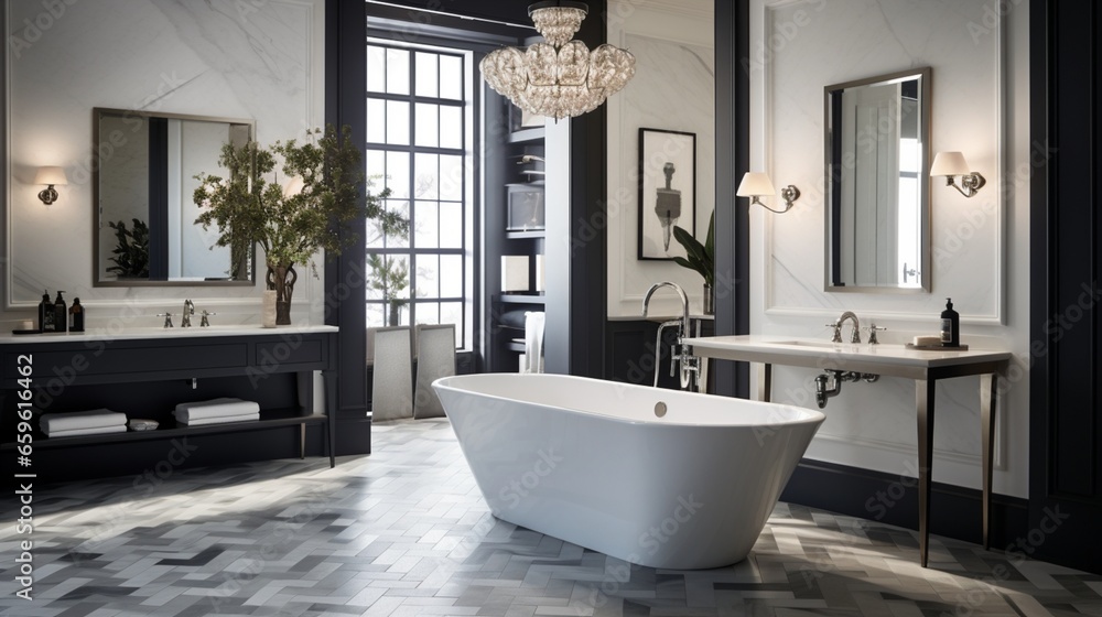 View of Indulge in the sophistication of a designer bathroom featuring a ...