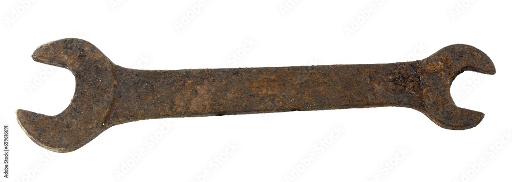 Old wrench on a white background