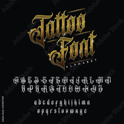 Vintage tattoo font. Font for the tattoo studio logos, retro style Logo