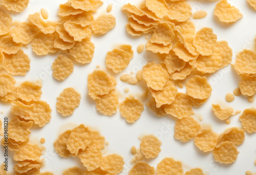 Cornflakes and milk background. Healthy breakfast horizontal banner, generated by AI