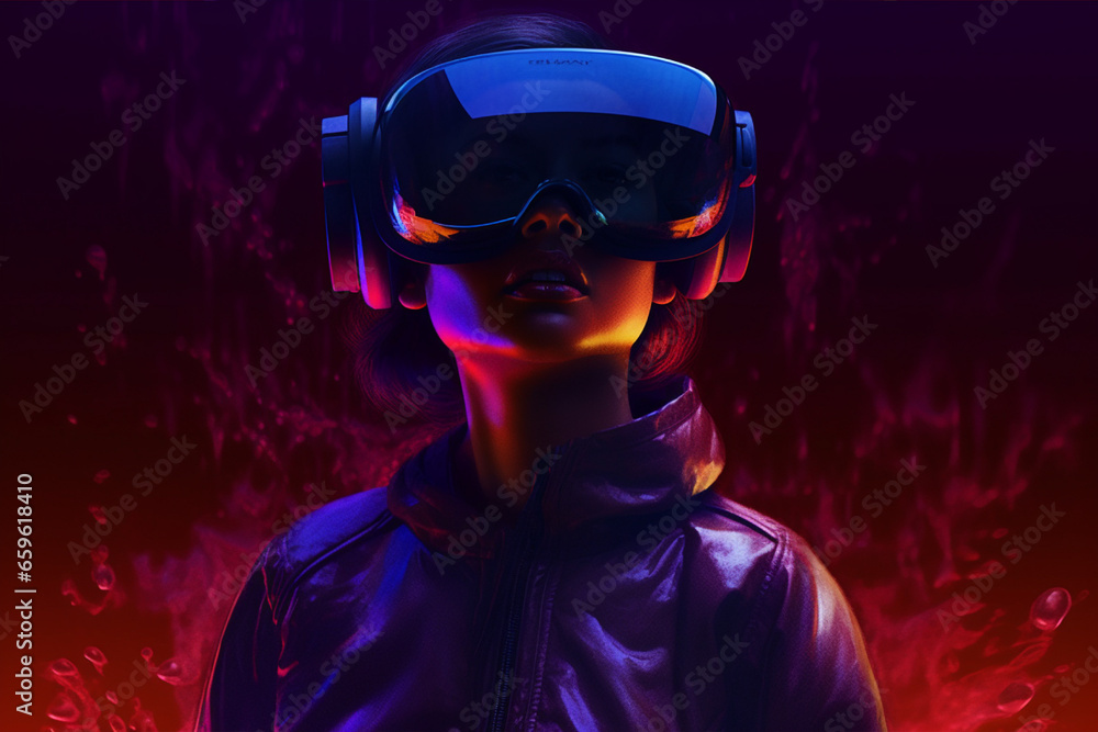 Person wearing virtual reality goggles. Future metaverse technology concept. Person wearing virtual reality goggles. Future metaverse technology concept.