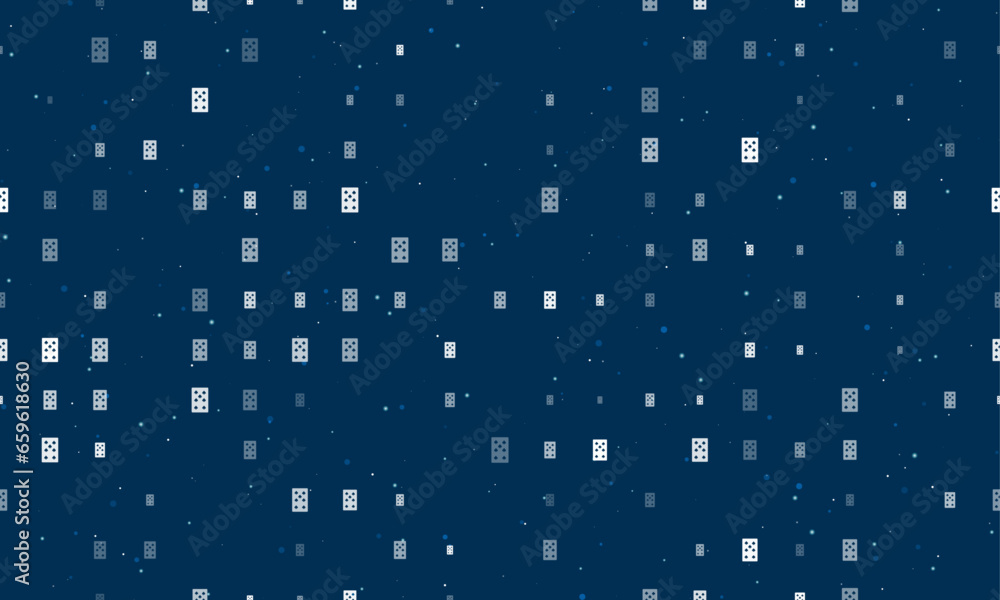 Seamless background pattern of evenly spaced white seven of spades playing cards of different sizes and opacity. Vector illustration on dark blue background with stars Seamless background pattern of evenly spaced white seven of spades playing cards of different sizes and opacity. Vector illustration on dark blue background with stars
