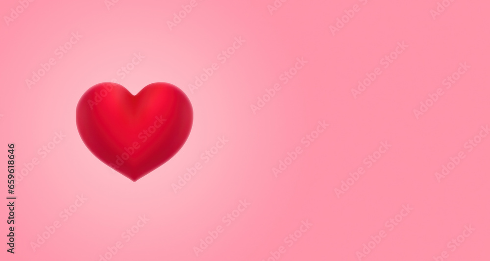One red heart symbol on empty pink background. Horizontal  valentine day background. Love sign with copy space. Romantic minimalism banner generated by AI