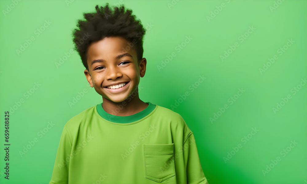 Excited smiling boy on solid green background Excited smiling boy on solid green background
