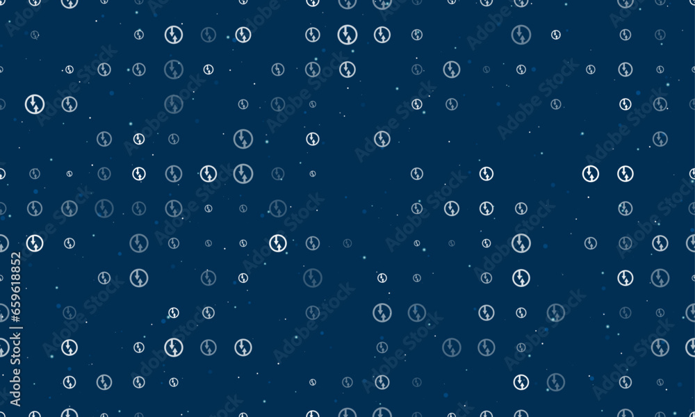 Seamless background pattern of evenly spaced white advantage of oncoming traffic signs of different sizes and opacity. Vector illustration on dark blue background with stars