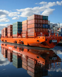 Cargo transportation concept. import export container boxes on cargo ship on the sea. logistic and service style