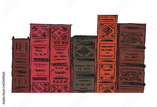 hand drawn books. hand drawn sorted old books