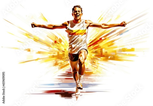 Fototapeta Naklejka Na Ścianę i Meble -  Running people. Marathon. Human activity. Design for sport. Sporting a watercolor style with paint splatters. Illustration for cover, card, postcard, interior design, decor or print.