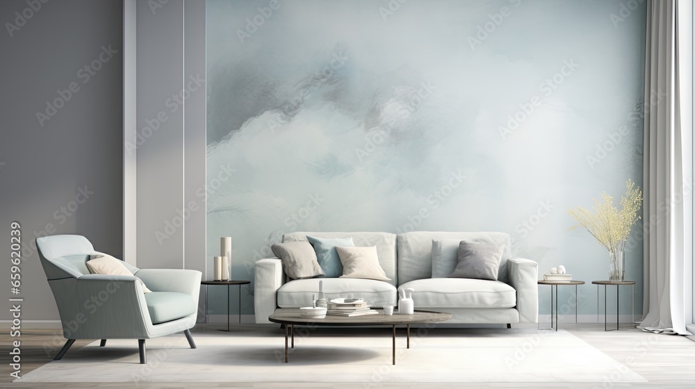 a living room with a couch, chair, table and a painting on the wall. generative ai a living room with a couch, chair, table and a painting on the wall. generative ai