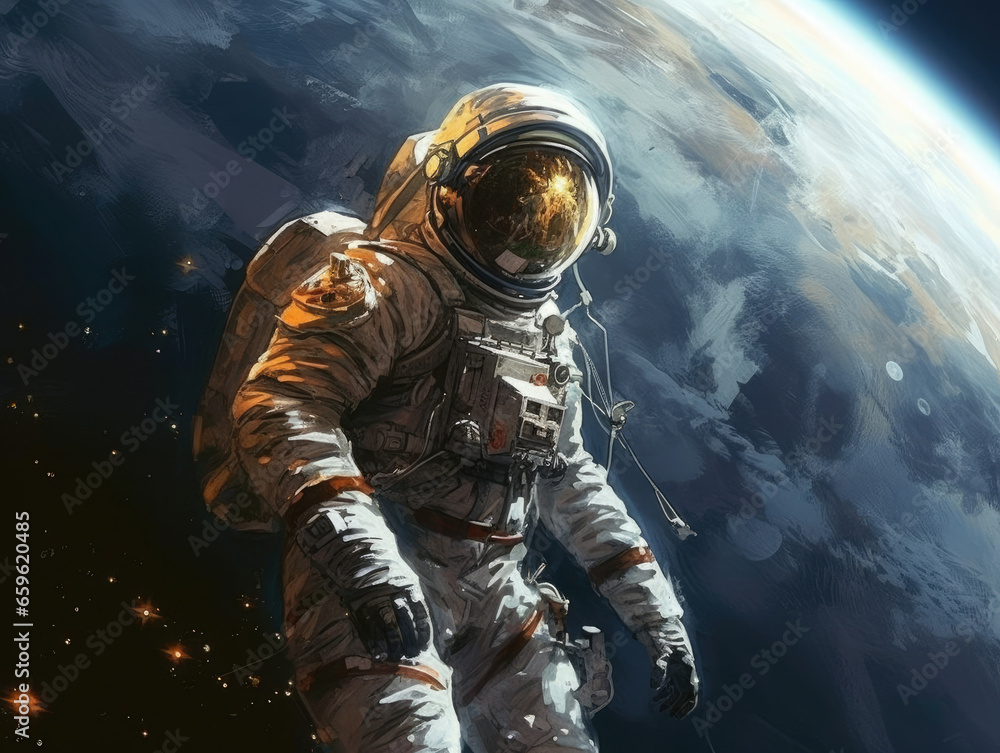 Fototapeta premium Exploration of Outer Space Astronauts in Orbit Around Planet Earth