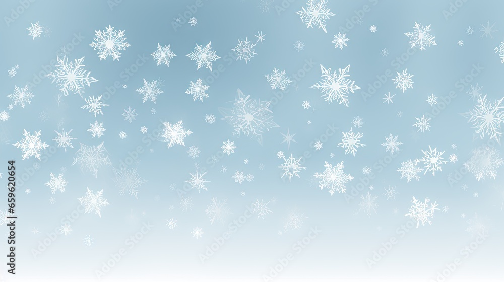  a blue background with white snowflakes in the air.  generative ai