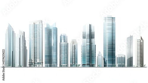 Modern skyscrapers in a row isolated on white created with Generative AI