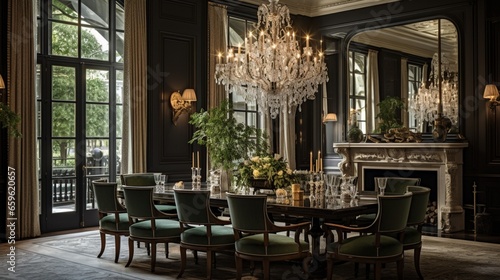 Once more, picture an elegant dining room with a crystal chandelier and velvet chairs.