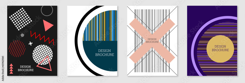 Set of cover design in Memphis style. Geometric design, abstract background. Fashionable bright cover, banner, poster, booklet. Creative colors. Set of cover design in Memphis style. Geometric design, abstract background. Fashionable bright cover, banner, poster, booklet. Creative colors.