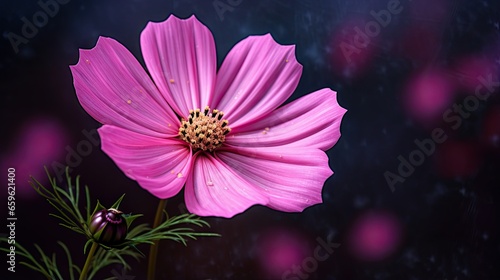  a pink flower with a dark background with a blurry background.  generative ai