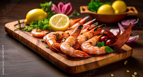Colorful Citrus Fruit and Crustacean Dish with Seafood