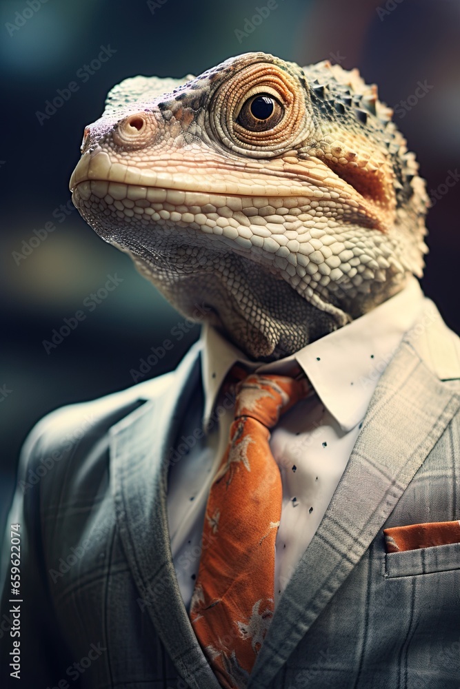 Lizzard wearing business suit. Ai generative Lizzard wearing business suit. Ai generative