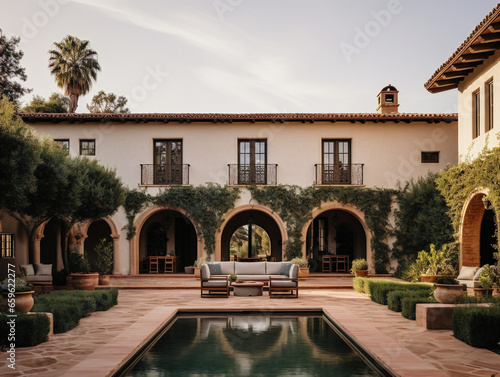 A stunning Spanish hacienda featuring a picturesque central courtyard surrounded by beautiful architecture. © Szalai