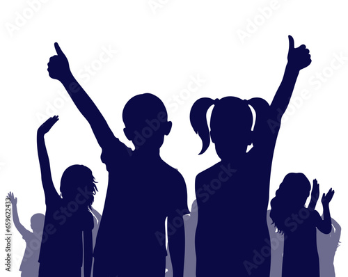 Happy cheerful crowd of children, silhouette. Back to school or party and etc. Vector illustration