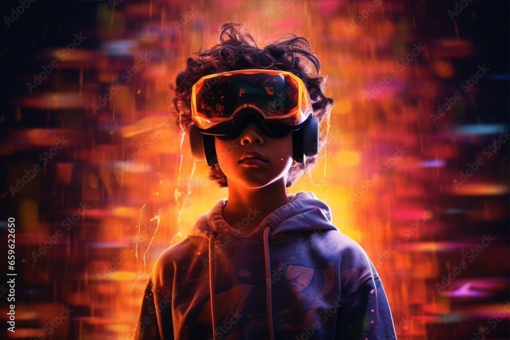 Person wearing virtual reality goggles. Future metaverse technology concept. Person wearing virtual reality goggles. Future metaverse technology concept.