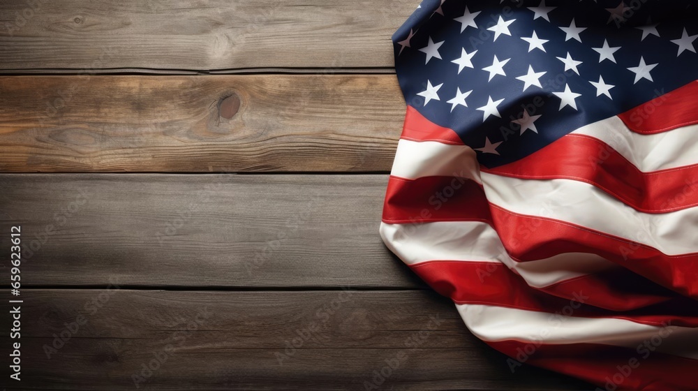 Obraz premium United States Flag On Wooden Background 