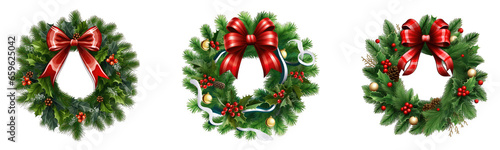 Christmas tree wreath and cones. Christmas decorations collection Generative Ai