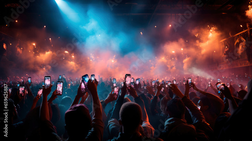 The electric atmosphere of the concert is mirrored on mobile screens as the crowd captures every moment of the unforgettable night.