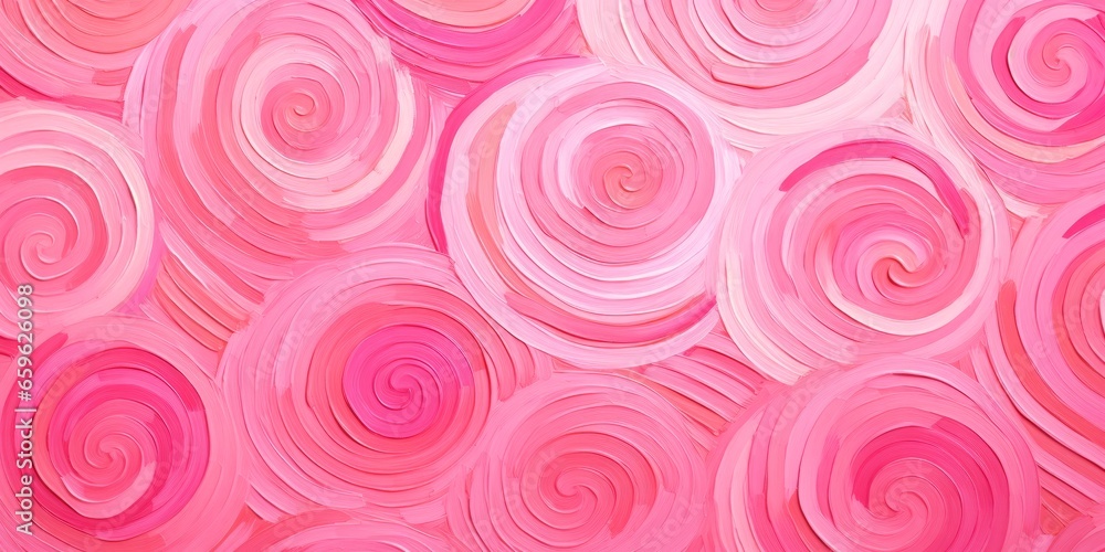 Seamless painting pattern, hand-drawn pink Barbie pinwheel design with squiggly lines and a spiral. The backdrop, cute watercolor swirl pattern. Wallpaper for girl's room, baby shower, or birthday.