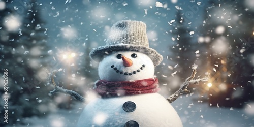 CHRISTMAS SNOWY WINTER SNOWMAN SNOWFLAKES FALLING BACKGROUND CINEMATIC © Young