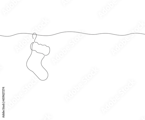 Continuous one-line drawing of Christmas sock. Christmas sock isolated on white background. Vector illustration