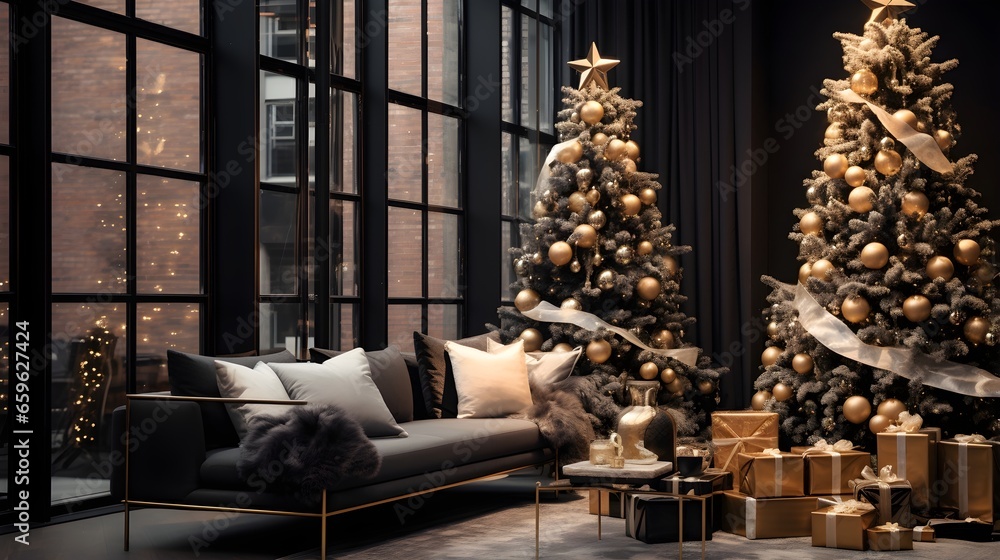 Christmas interior decorations In the room. Modern luxury design. Christmas interior decorations In the room. Modern luxury design.