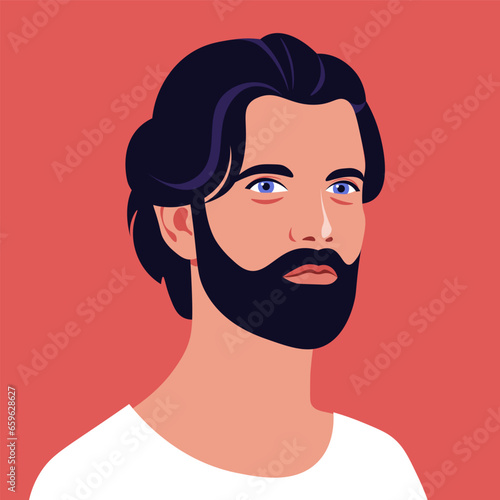 A face of a brunette man. Latin American with beard. Vector flat Illustration