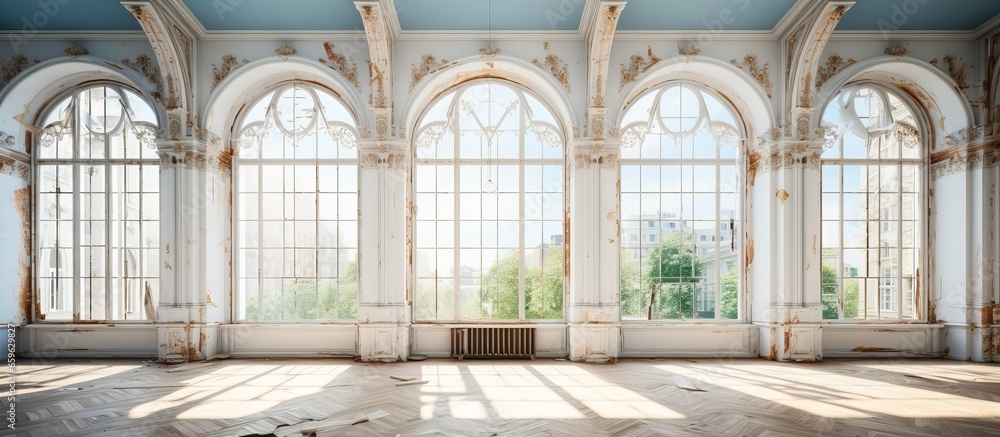 Windows in a room being repaired are beautiful and spacious